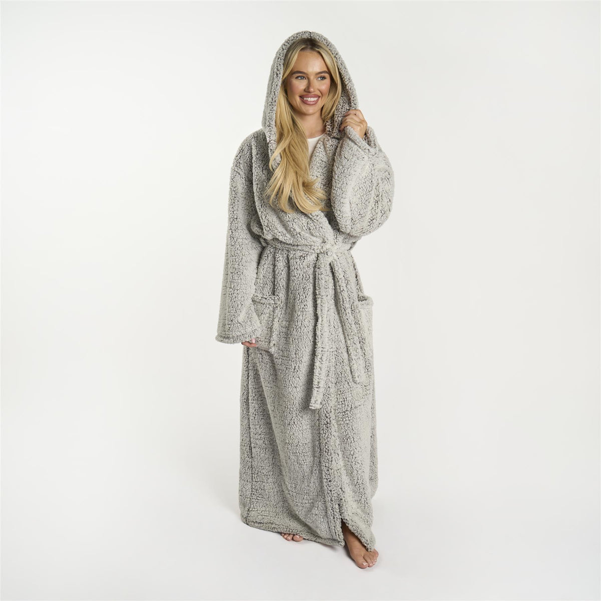 OHS Teddy Marl Fleece Soft Adults Dressing Gown Unisex Full-Length Robe