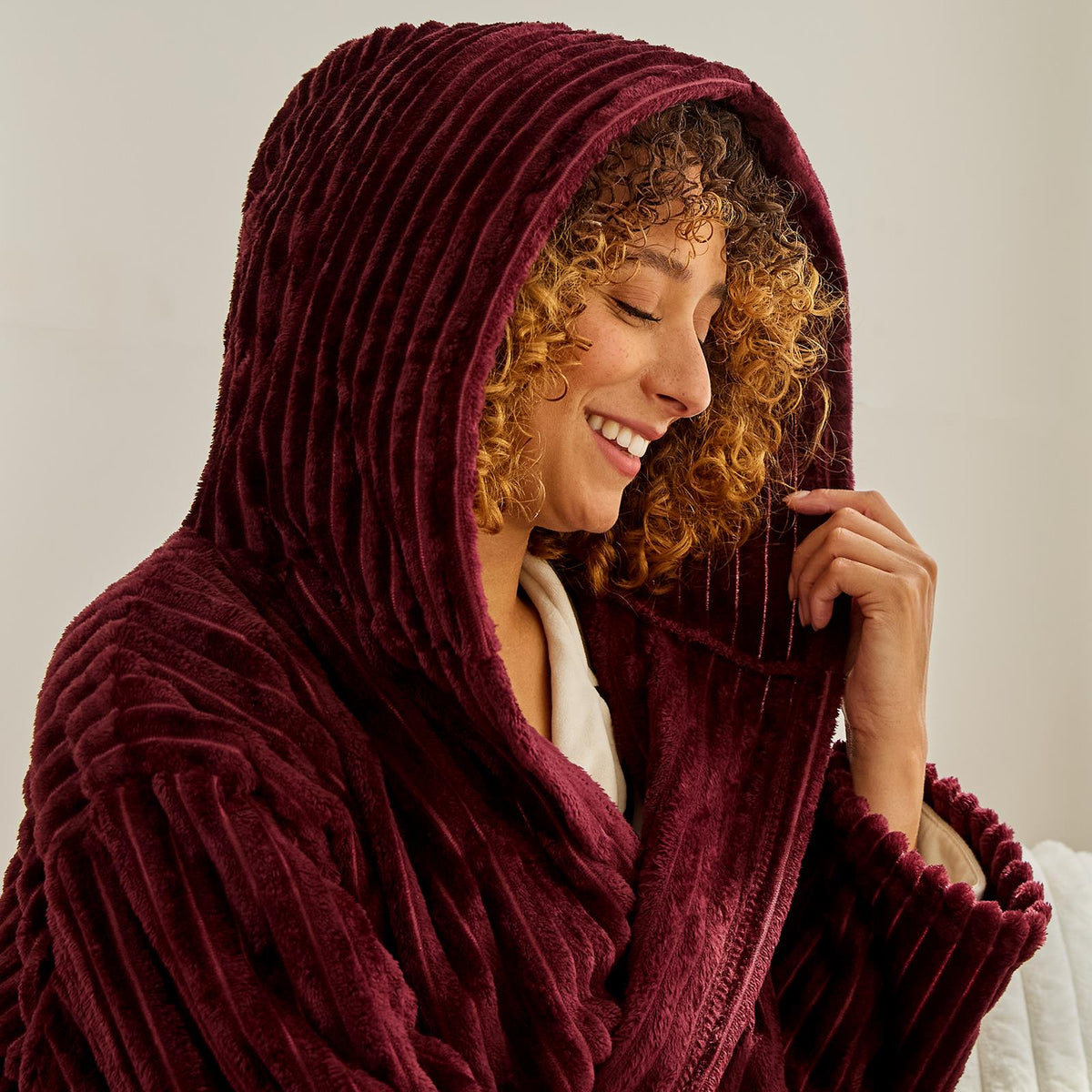 OHS Ribbed Fleece Dressing Gown Luxury Warm Supersoft Loungewear Ladies Robe