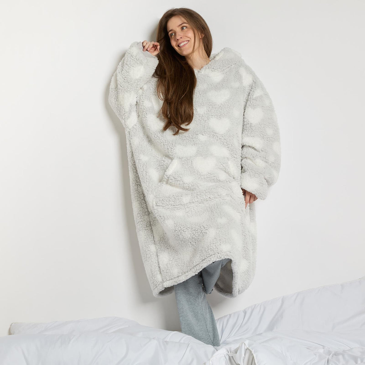 OHS Heart Hoodie Blanket Extra Long Soft Oversized Wearable Plush Warm Throw