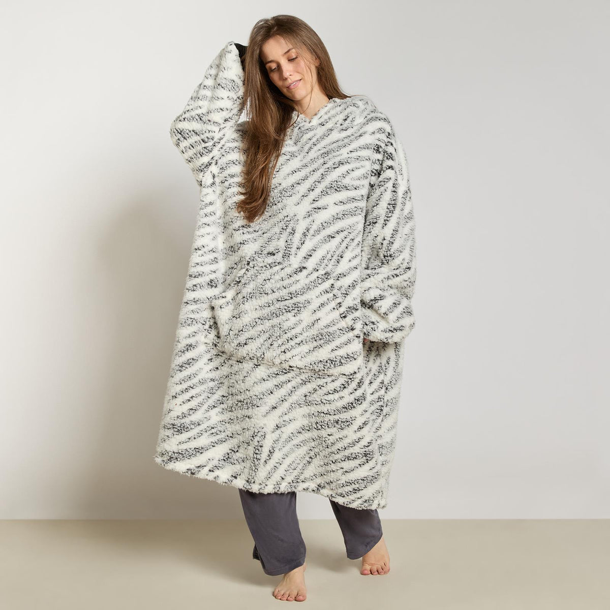 OHS Animal Prints Hoodie Blanket Sherpa Lined Fleece Wearable Throw