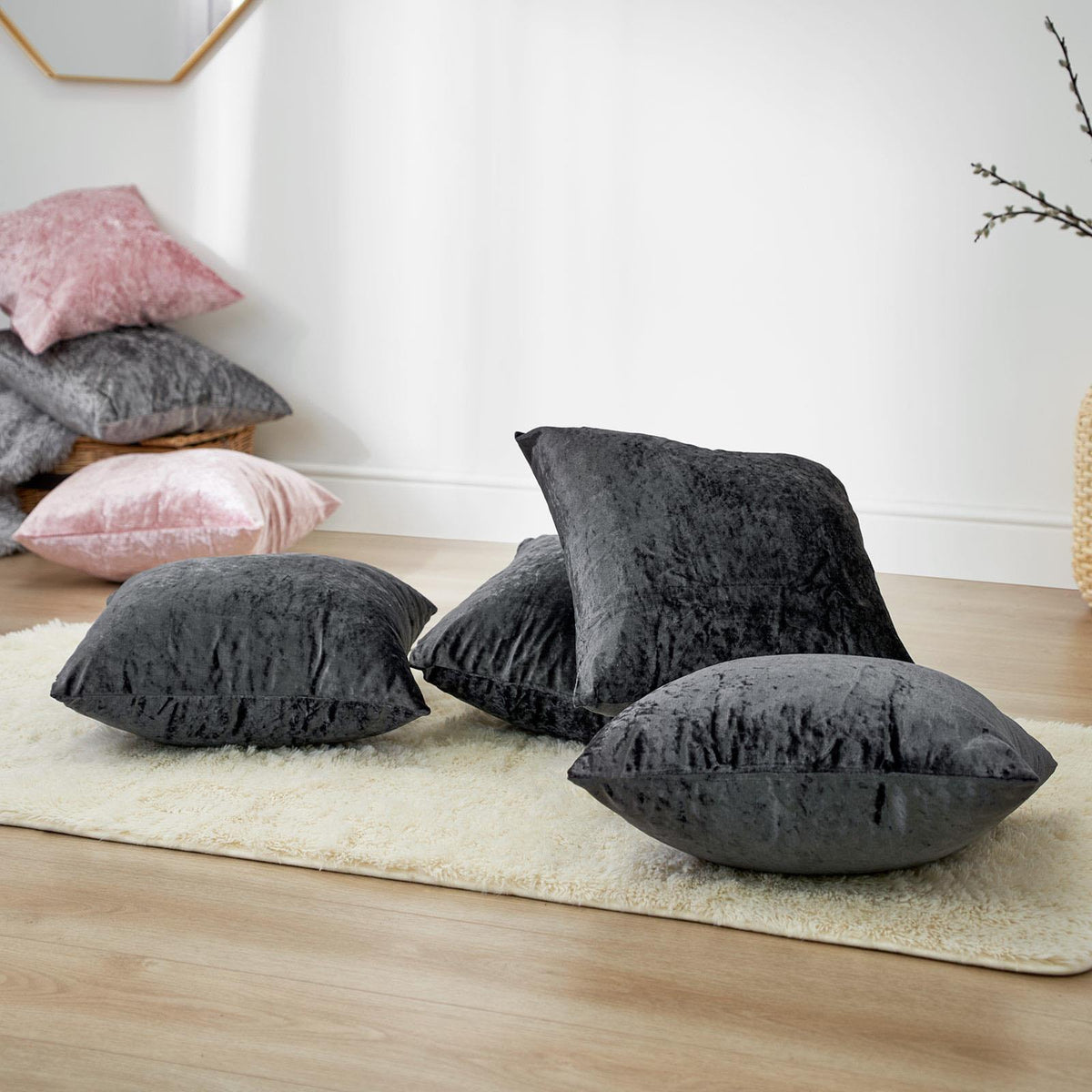 Sienna Crushed Velvet Set of 4 x Cushion Covers Case Plain Sofa Luxury 18" x 18"
