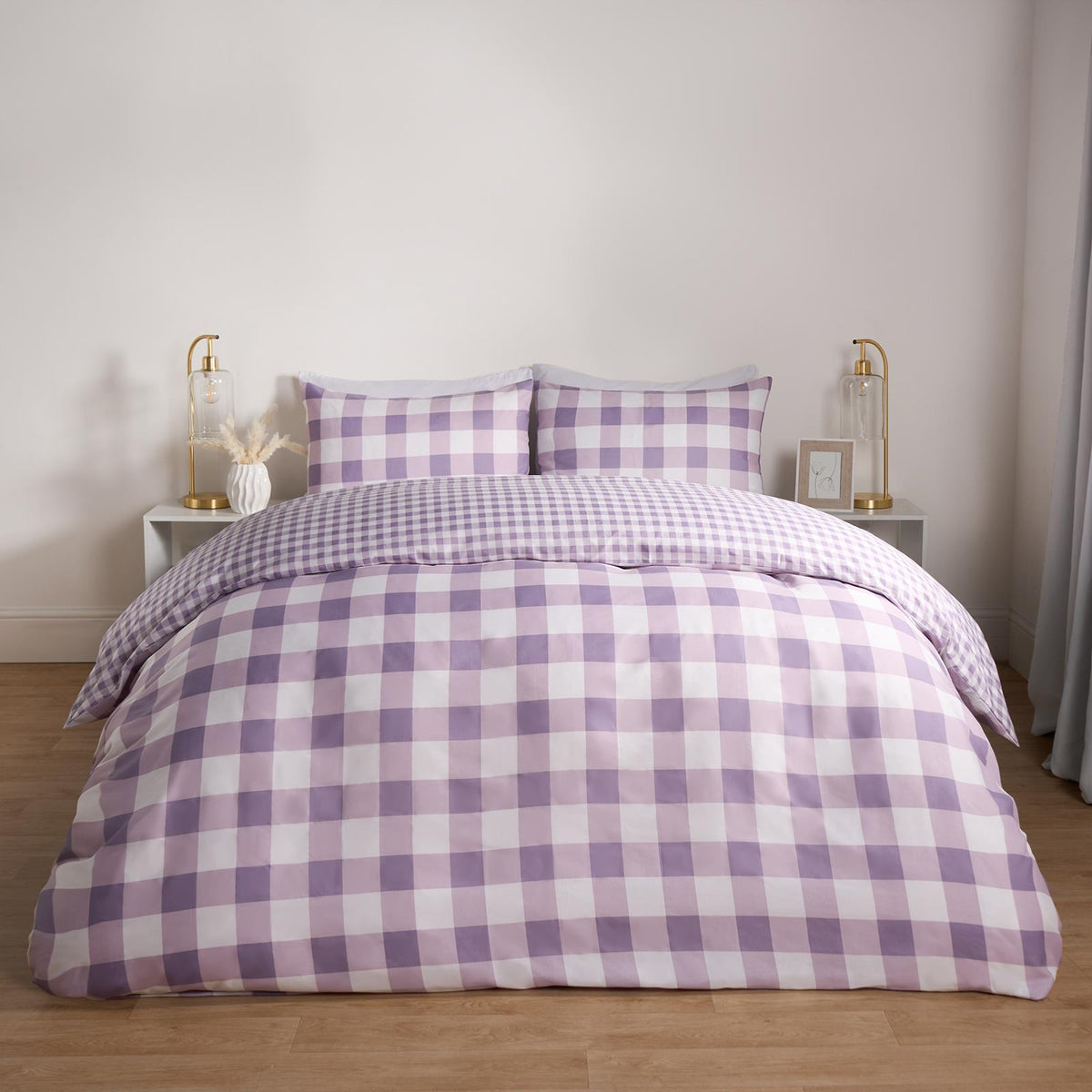 OHS Gingham Duvet Cover Bedding Set Check Quilt Pillowcase Reversible