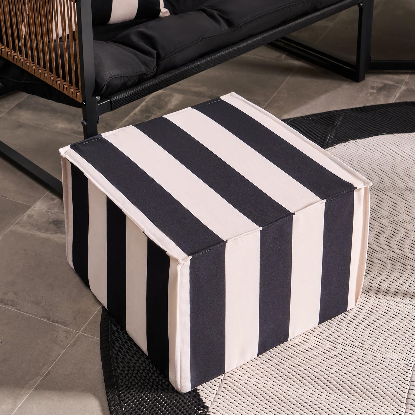 OHS Stripe Garden Pouffe Outdoor Stool Square Footrest Table Side Chair Seat
