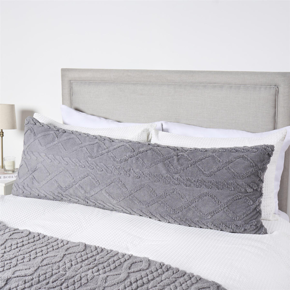 OHS Cable Knit Bolster Cuddle Cushion Fleece Back Support Filled Reading Pillow