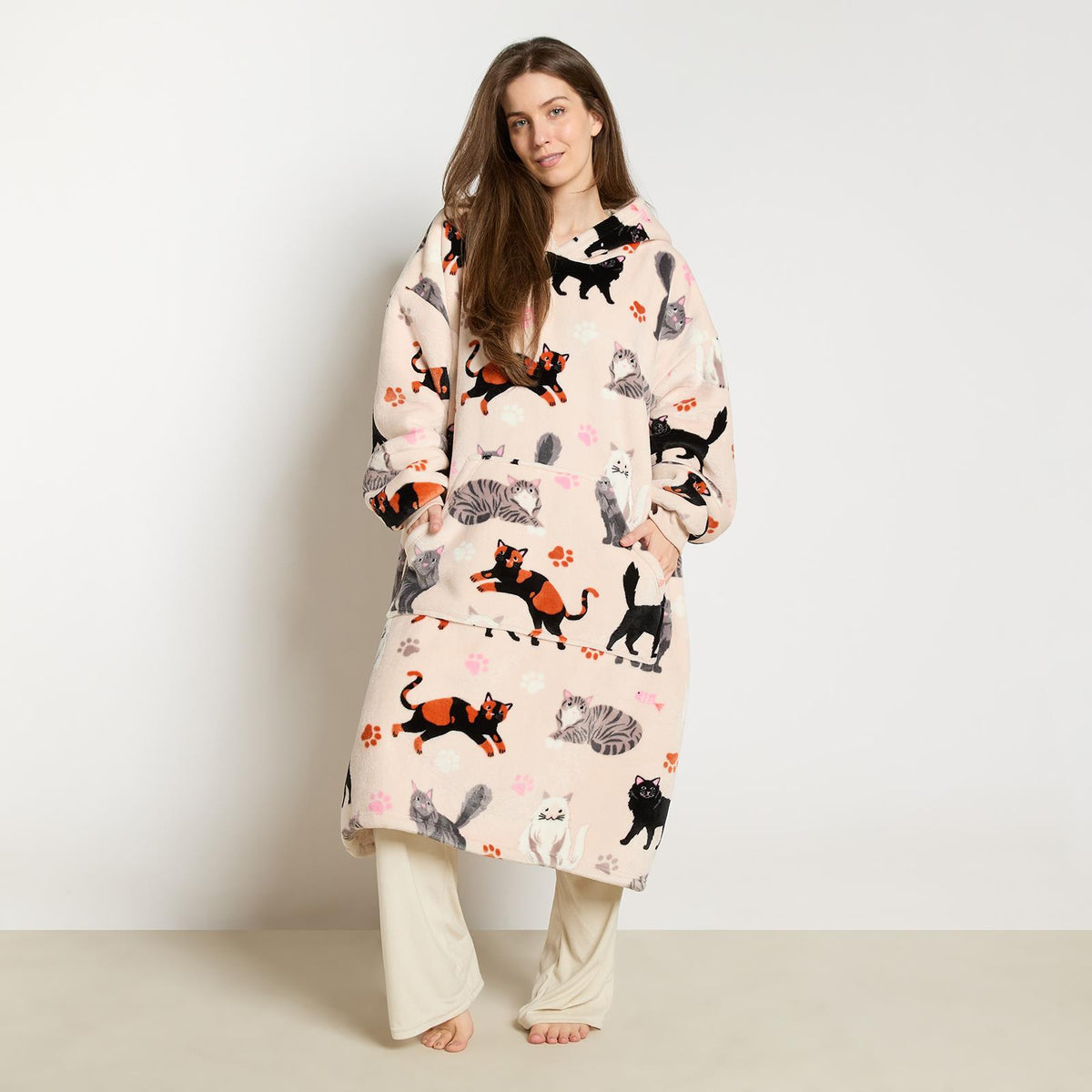 OHS Pet Print Loungewear Set Hoodie Blanket Sherpa Lined Fleece Winter Nightwear