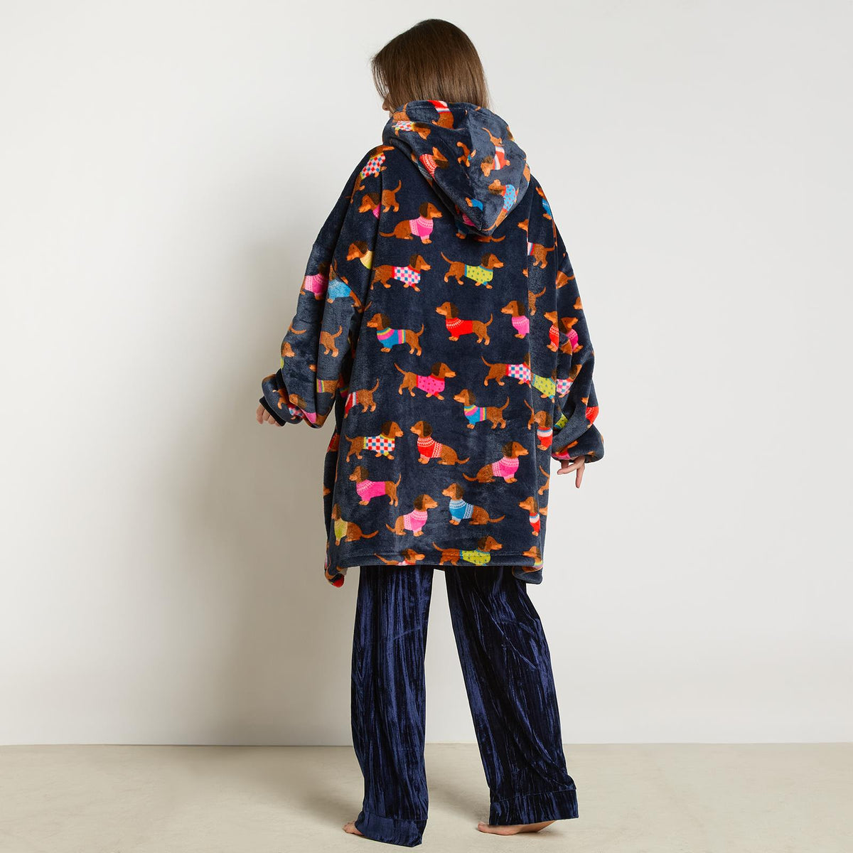 OHS Pet Print Loungewear Set Hoodie Blanket Sherpa Lined Fleece Winter Nightwear