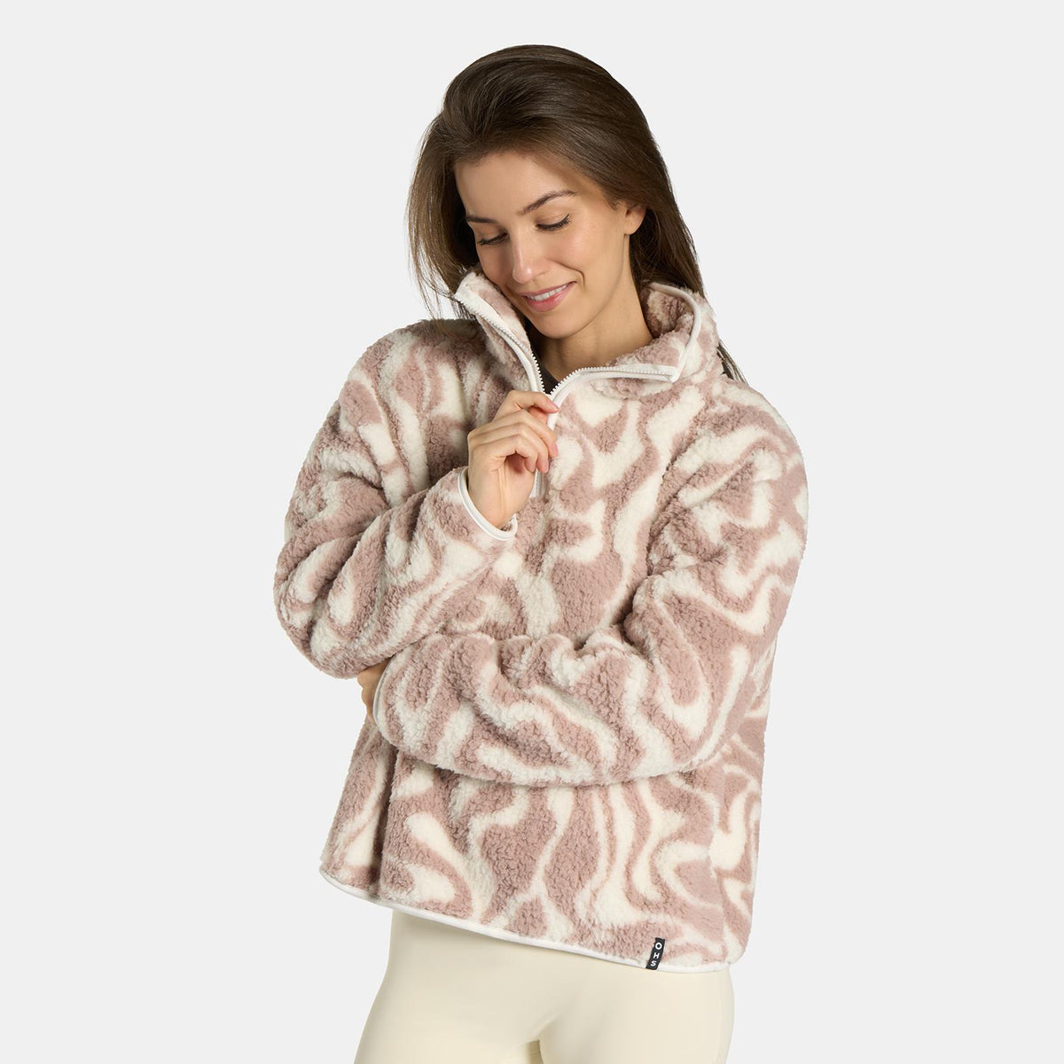 OHS Print Teddy Fleece Half Zip Jumper Womens Pullover Sweatshirt Long Sleeve