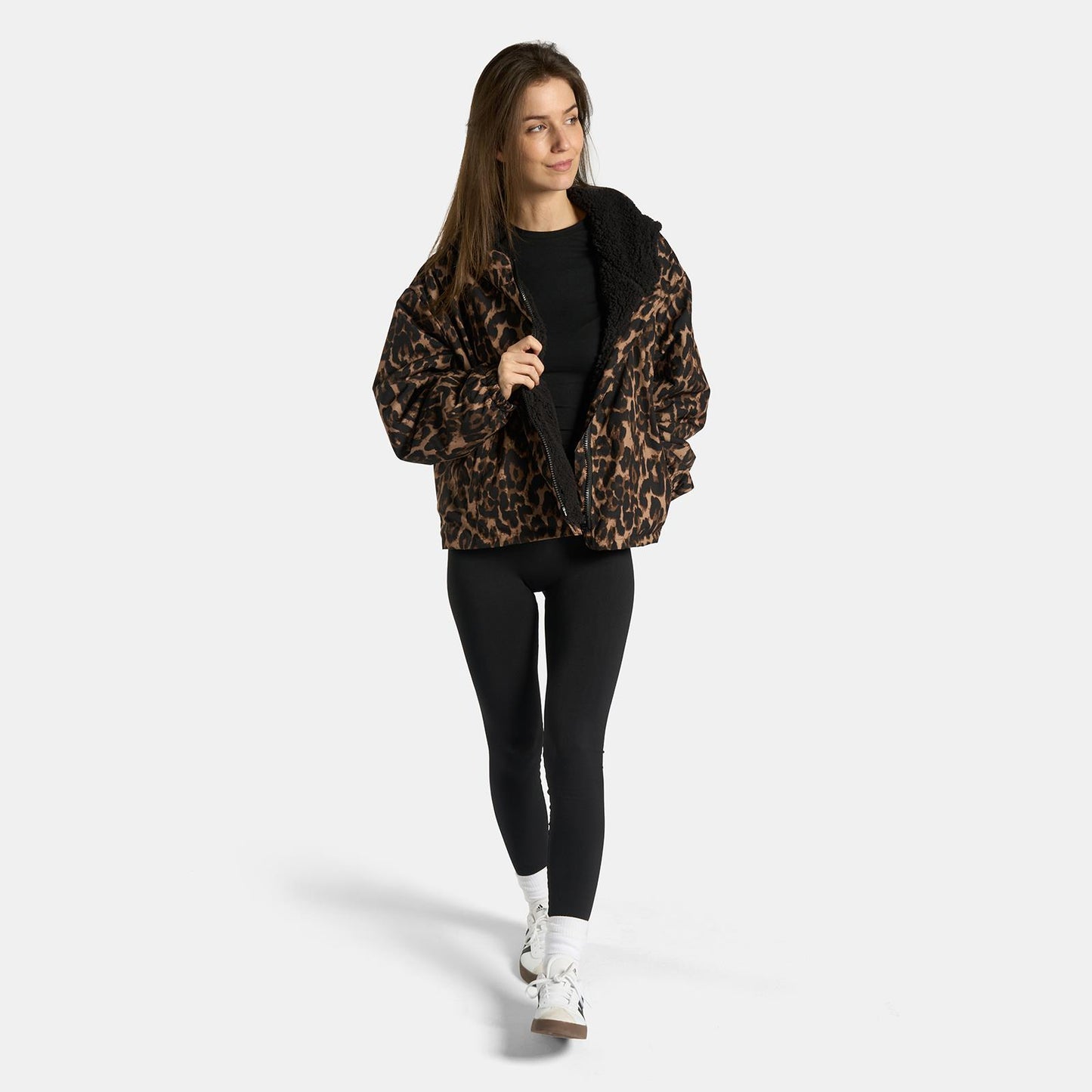 OHS Drying Changing Robe Leopard Sherpa Water Resistant Cropped Jacket