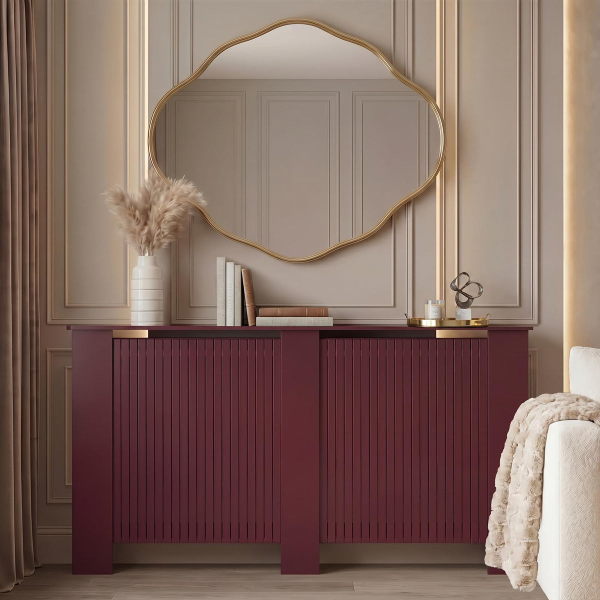 OHS Ribbed Radiator Cover Slatted Engineered Wood Side Board S M L Cabinet Shelf