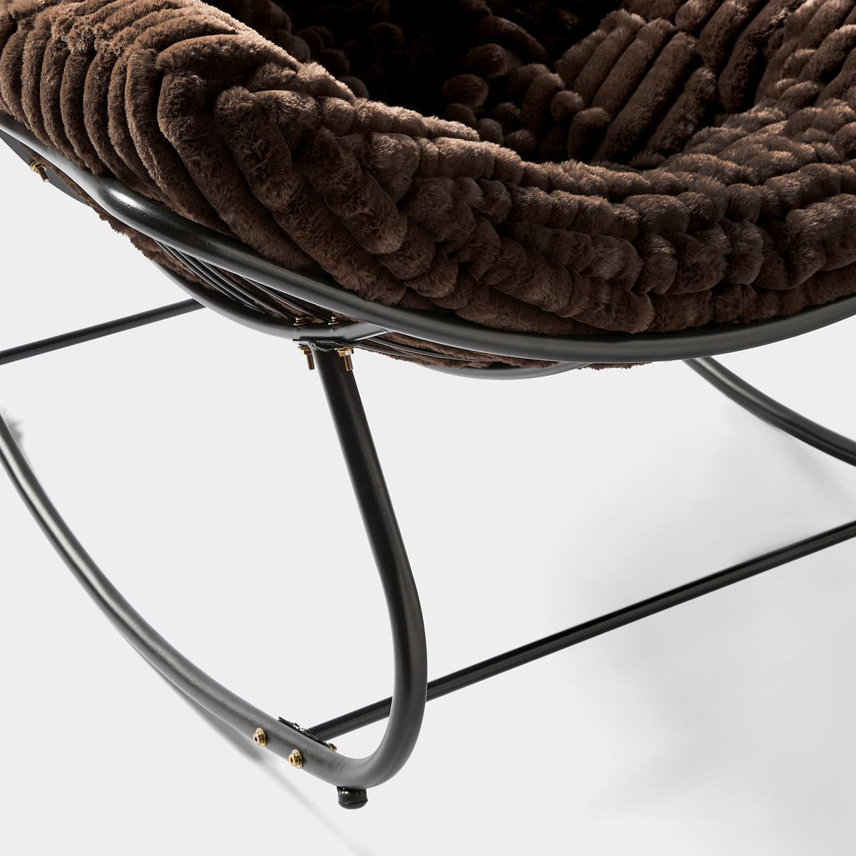 OHS Rocking Chair Ribbed or Smooth Faux Fur Upholstered Metal Frame Cushioned