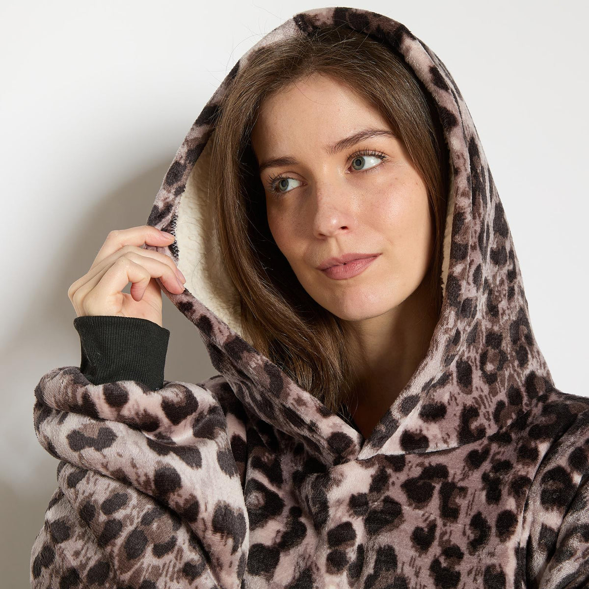 OHS Animal Prints Hoodie Blanket Sherpa Lined Fleece Wearable Throw