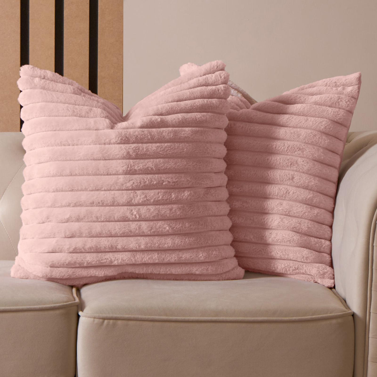OHS Thick Rib Cushion Covers Faux Fur Soft Fleece Square Pillowcases Home Decor