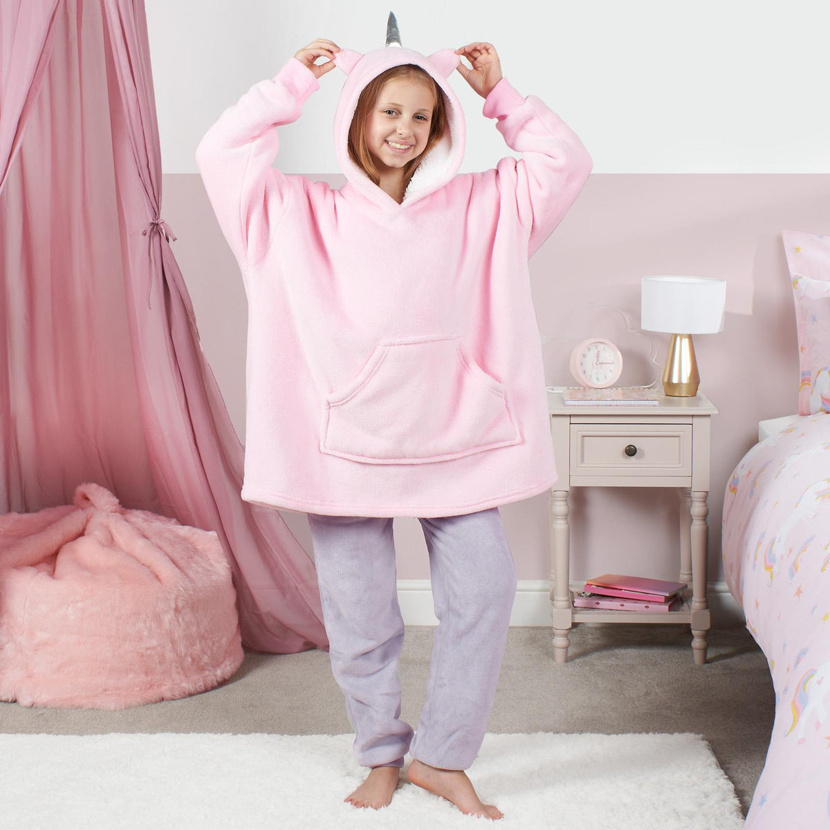 Kids Hoodie Blanket Oversized Sherpa Fleece Jumper Sweatshirt Soft Warm Throw