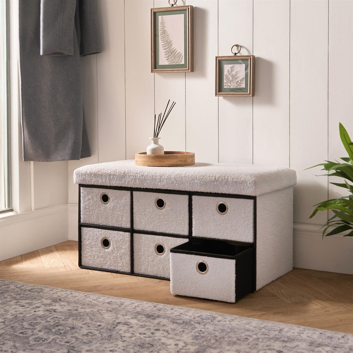 Storage Cube Unit 6 Draw Ottoman Space Saving Velvet Chest Shoe Boucle Organiser