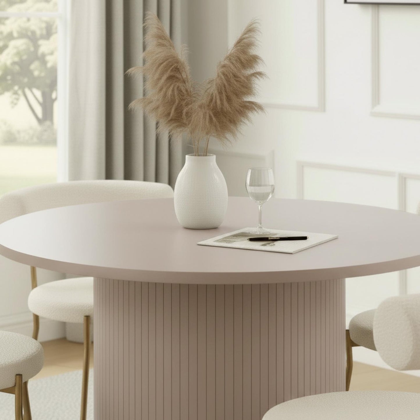 OHS Madison Dining Table Ribbed Wood Effect Round Kitchen Table for 4 People