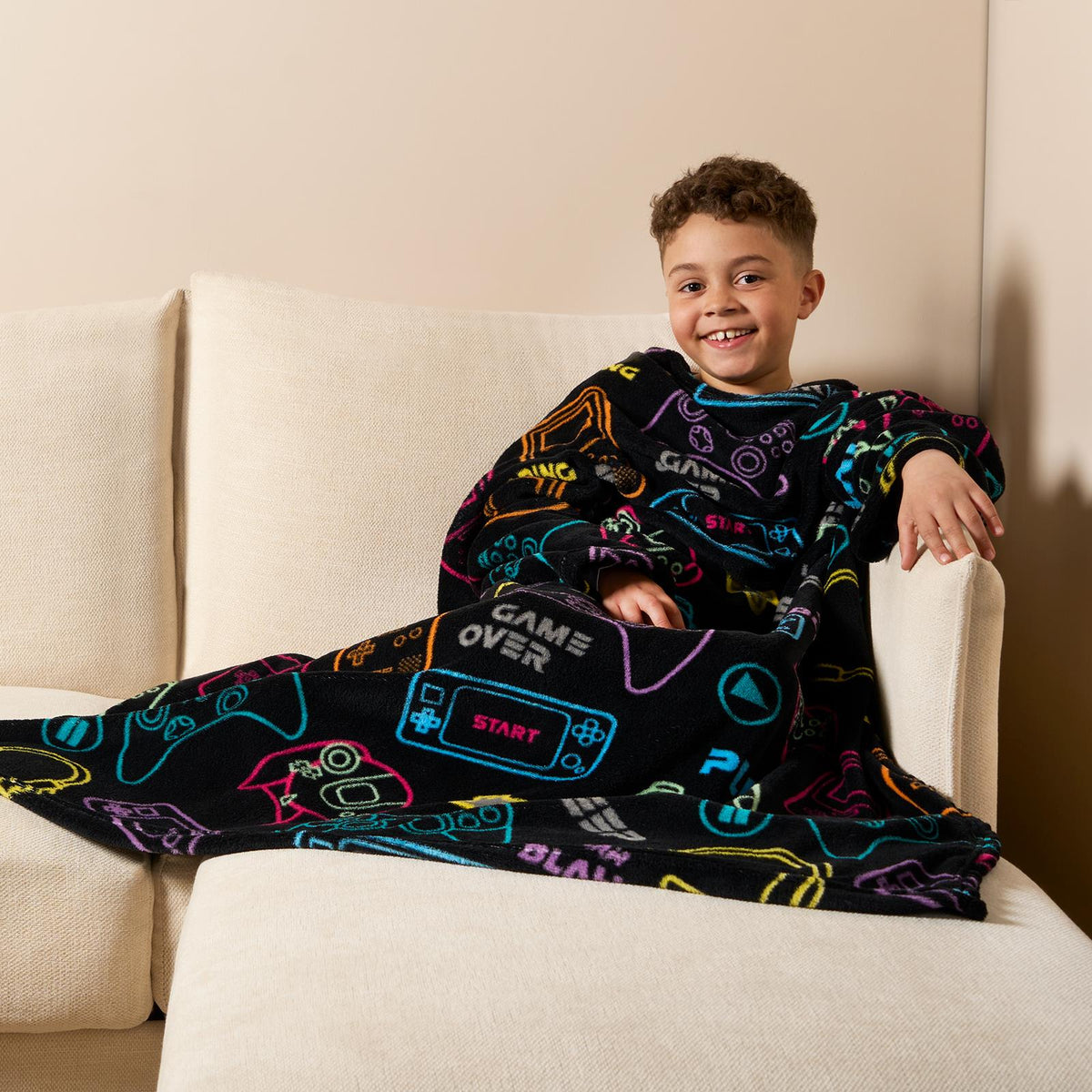 Kids Fleece Blanket with Sleeves Arms Wearable Supersoft Cosy Plush Warm Throw