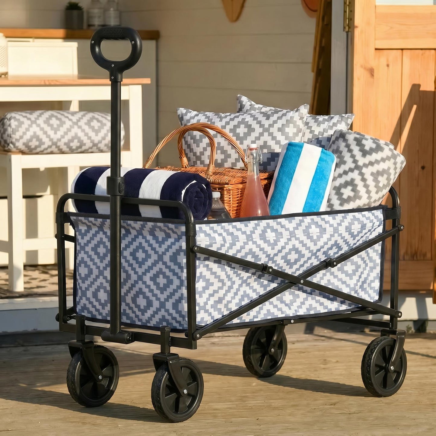 OHS Garden Folding Trolley Cart Outdoor Storage Camping Grocery Shopping