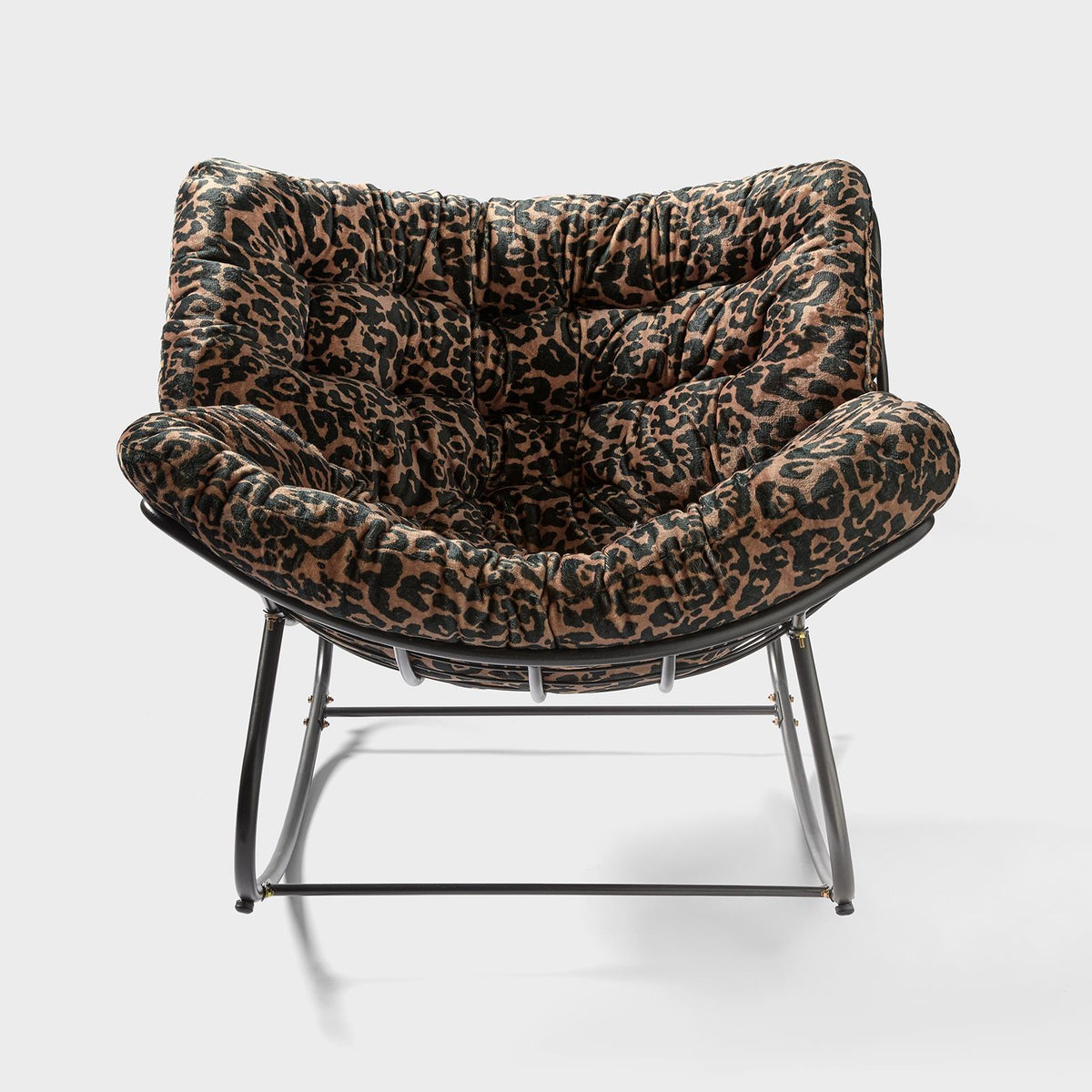 OHS Rocking Chair Ribbed or Smooth Faux Fur Upholstered Metal Frame Cushioned