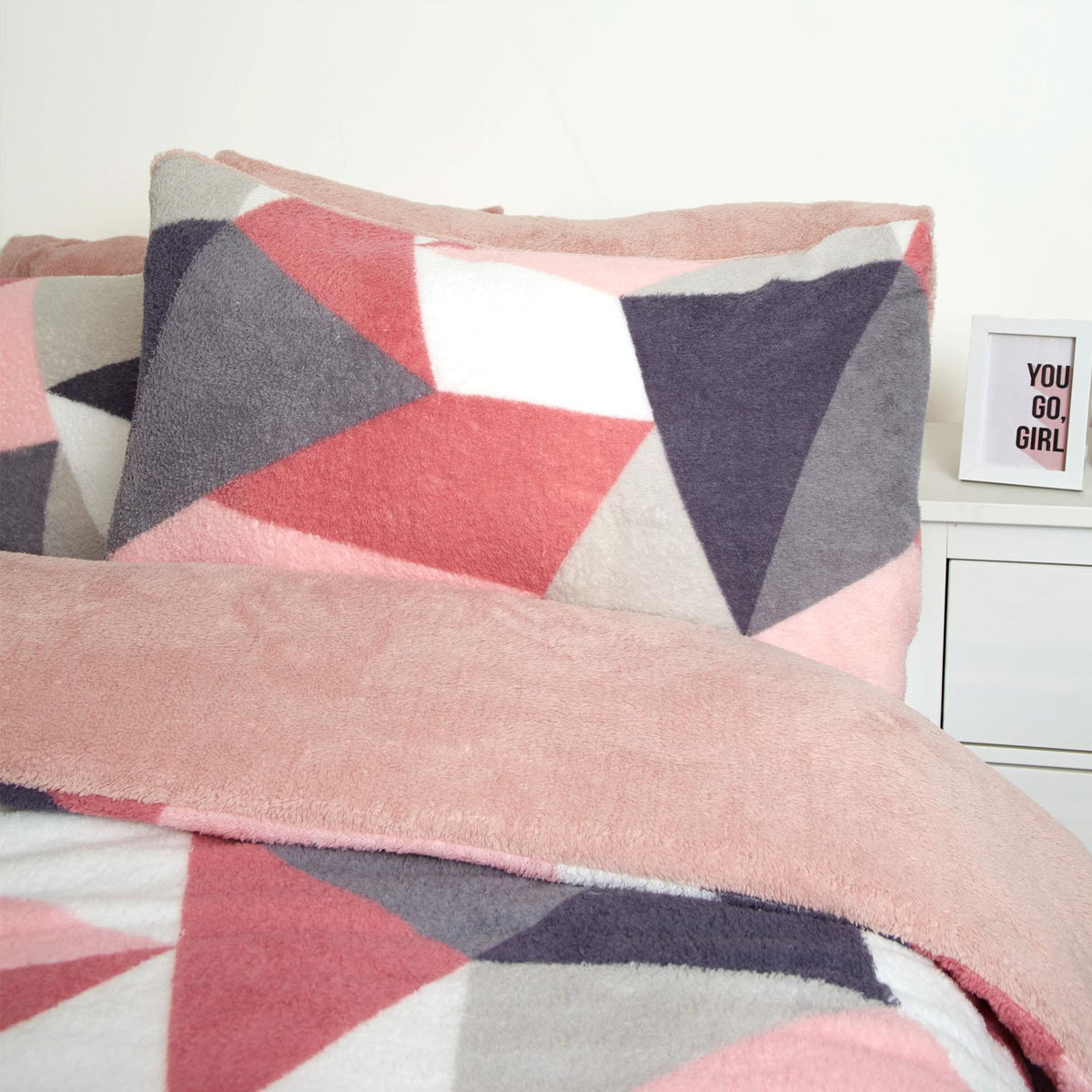 OHS Shapes Teddy Fleece Duvet Cover with Pillowcase Soft Warm Bedding Set