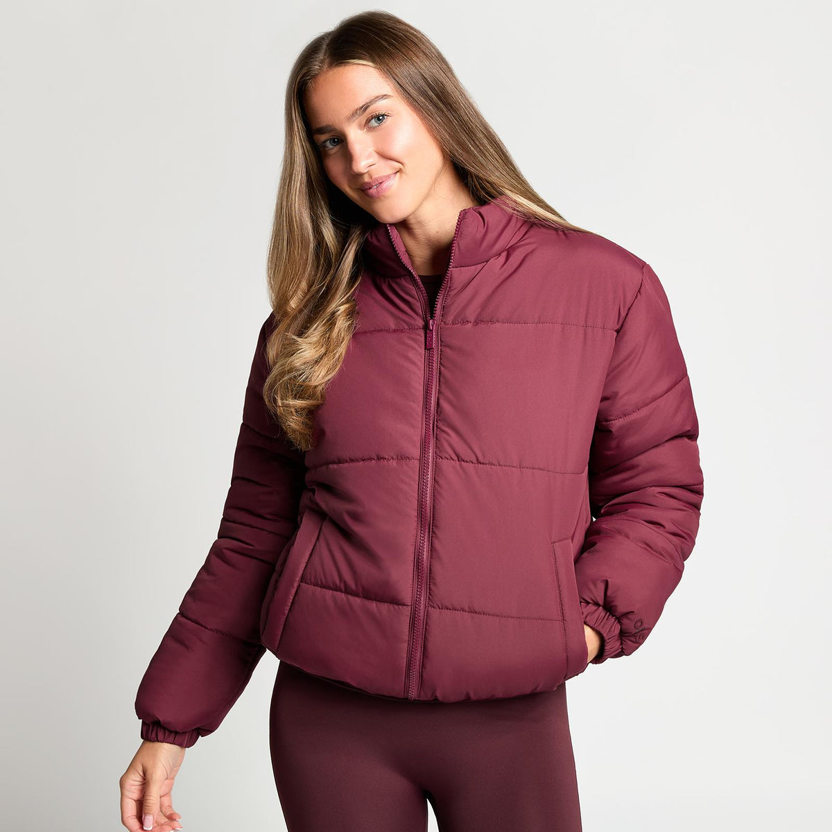 OHS Puffer Jacket Windproof Padded Winter Outerwear Cropped Zip Coat Hiking