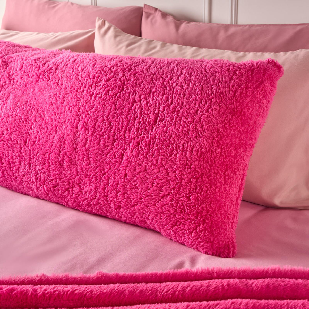 OHS Long Bolster Pillow Teddy Fleece Body Neck Pregnancy Support Cushion
