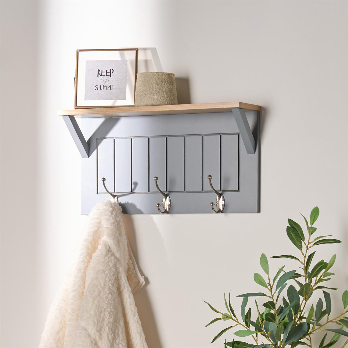 OHS Coat Rack Wall Mounted Shelf Engineered Wood Floating Display Unit