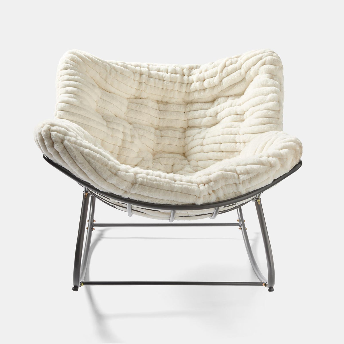 OHS Rocking Chair Ribbed or Smooth Faux Fur Upholstered Metal Frame Cushioned