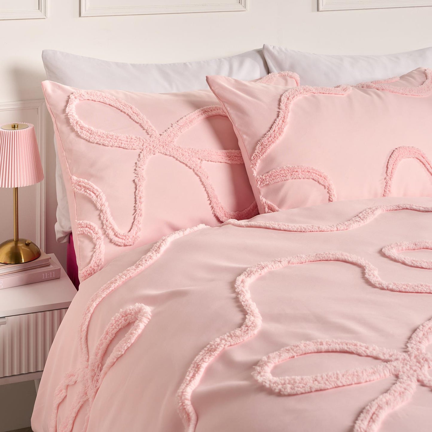 OHS Tufted Bow Bedding Set Soft Cosy Duvet Cover with Pillowcase