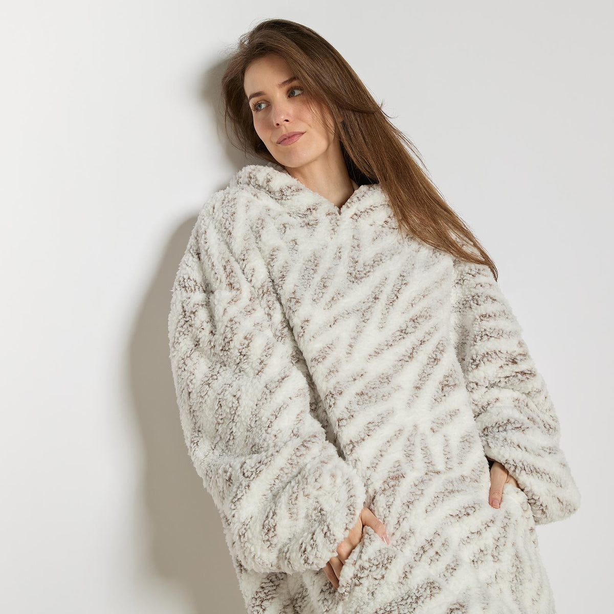 OHS Animal Prints Hoodie Blanket Sherpa Lined Fleece Wearable Throw