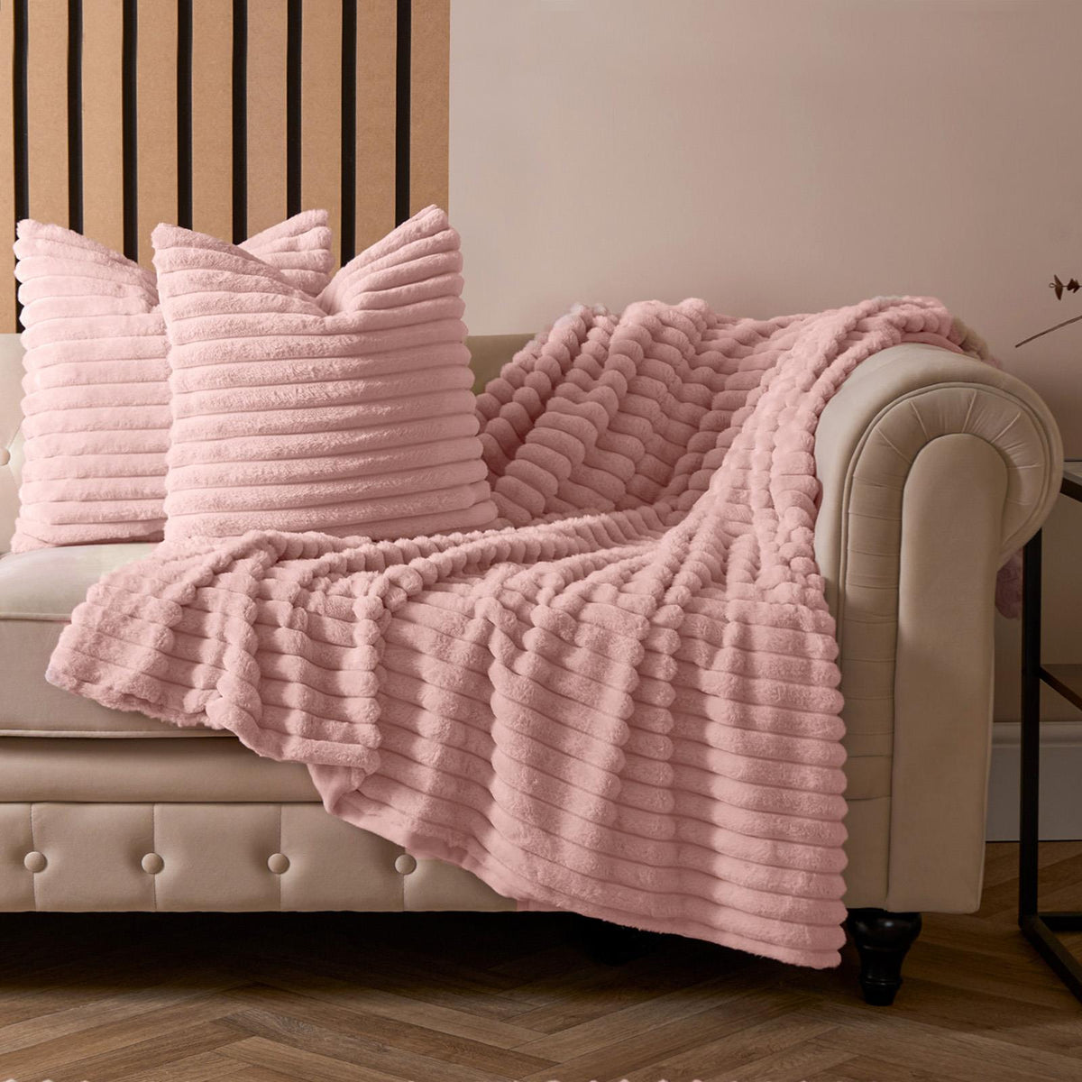 OHS Faux Fur Ribbed Fleece Throw Over Bed Blanket Warm Supersoft