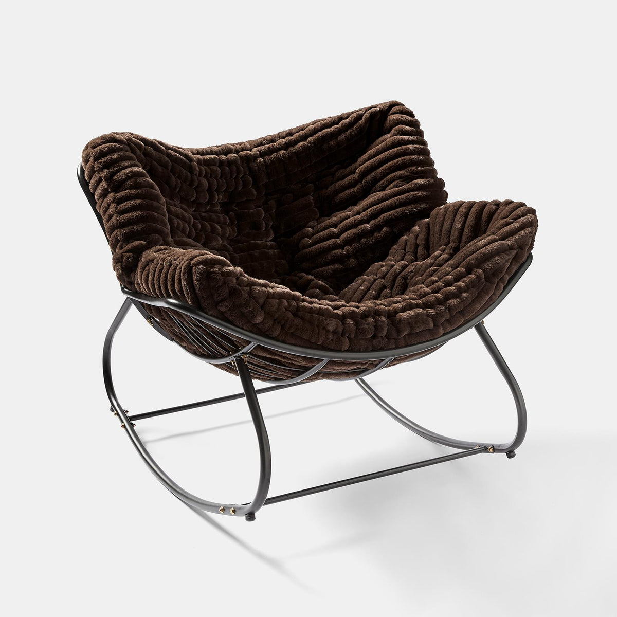 OHS Rocking Chair Ribbed or Smooth Faux Fur Upholstered Metal Frame Cushioned