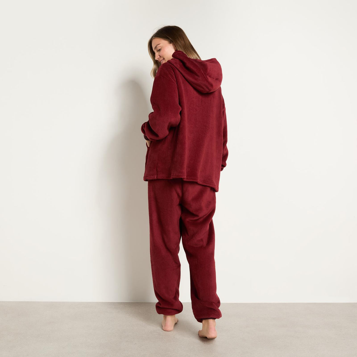 OHS Fleece Loungewear Set Coral Winter Sherpa Nightwear 2-Piece Hoodie Jogger