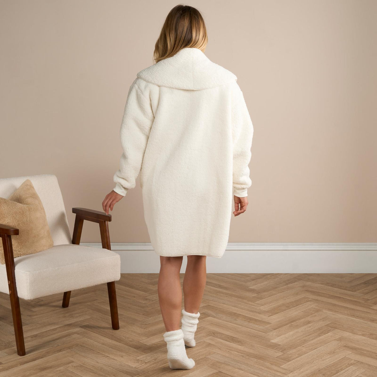 OHS Waterfall Cardigan Warm Teddy Fleece Open Front Wrap Loungewear Outwear