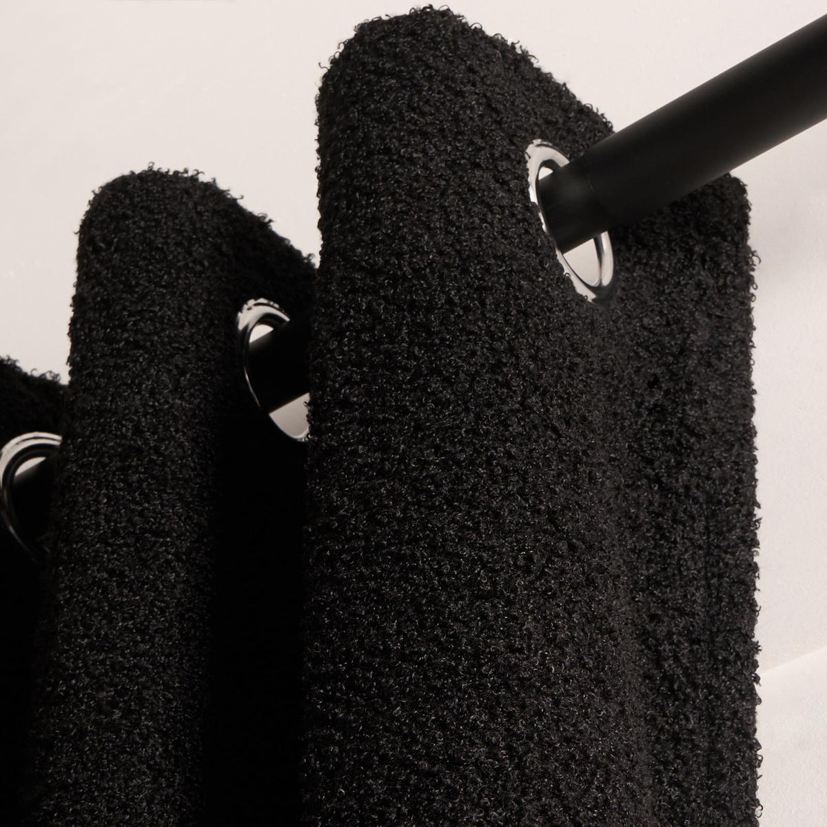 OHS Boucle Eyelet Curtains Blackout Pair Ready Made Ring Top Energy Saving