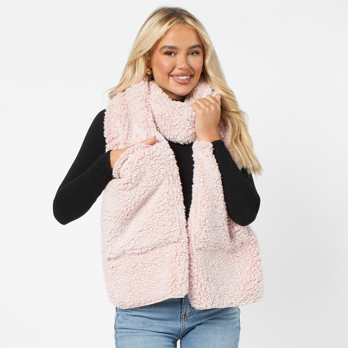 OHS Teddy Fleece Scarf Long Thermal Soft Pockets Hand Neck Warmer Marl Wrap