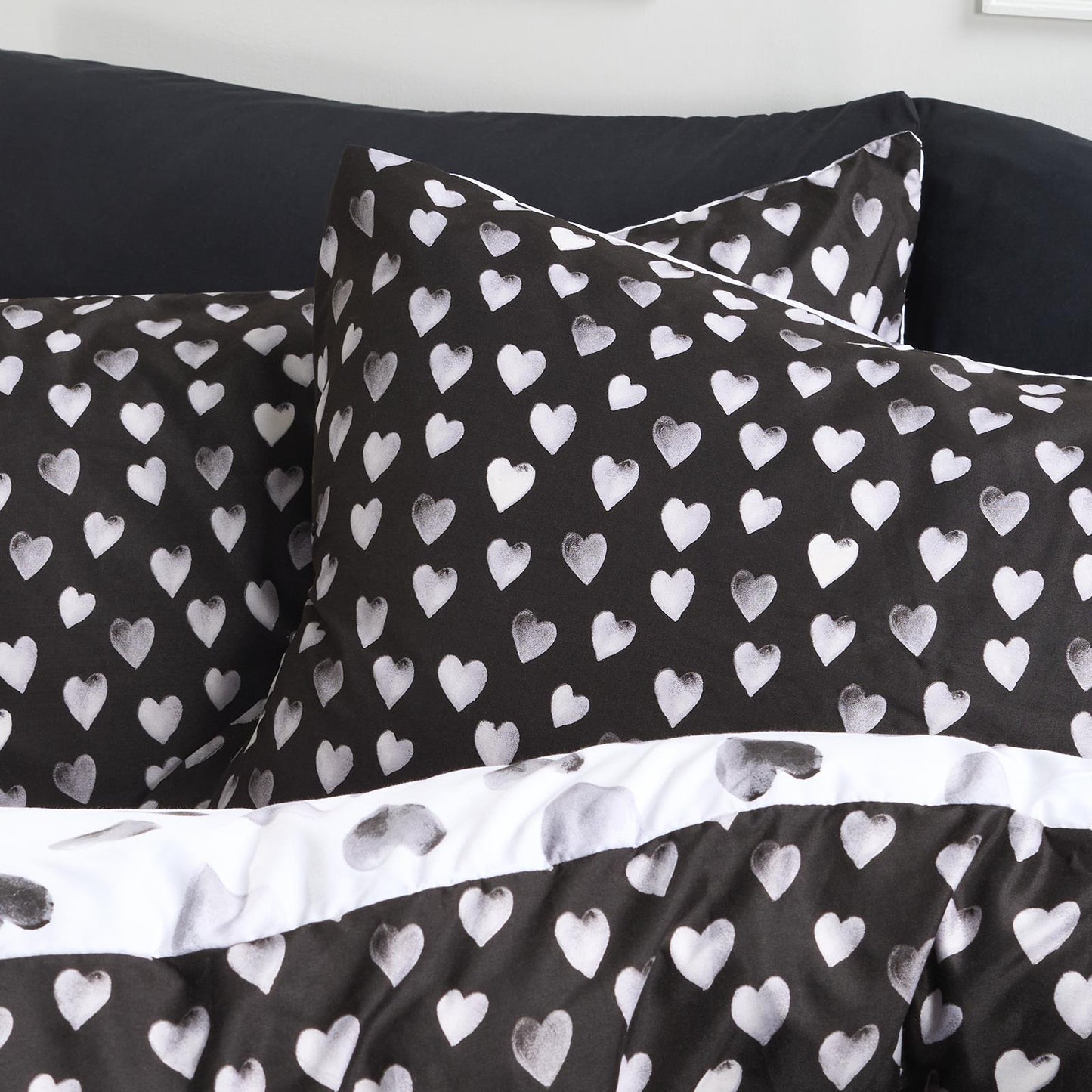 OHS Watercolour Bedding Set Hearts Microfibre Duvet Cover with Pillowcase