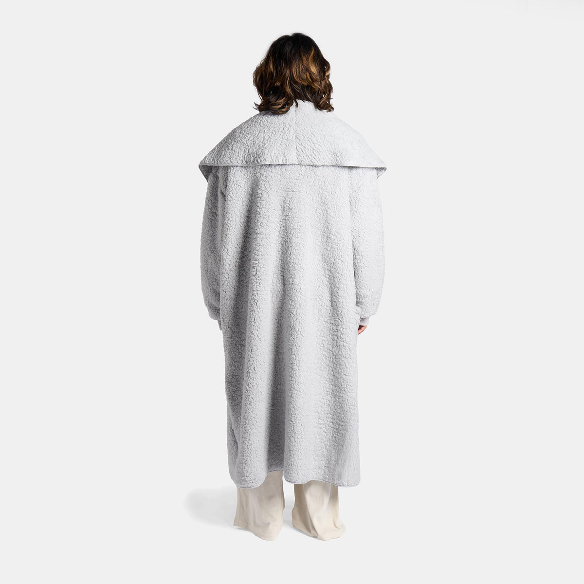 OHS Waterfall Long Cardigan Warm Teddy Fleece Open Front Wrap Loungewear Outwear