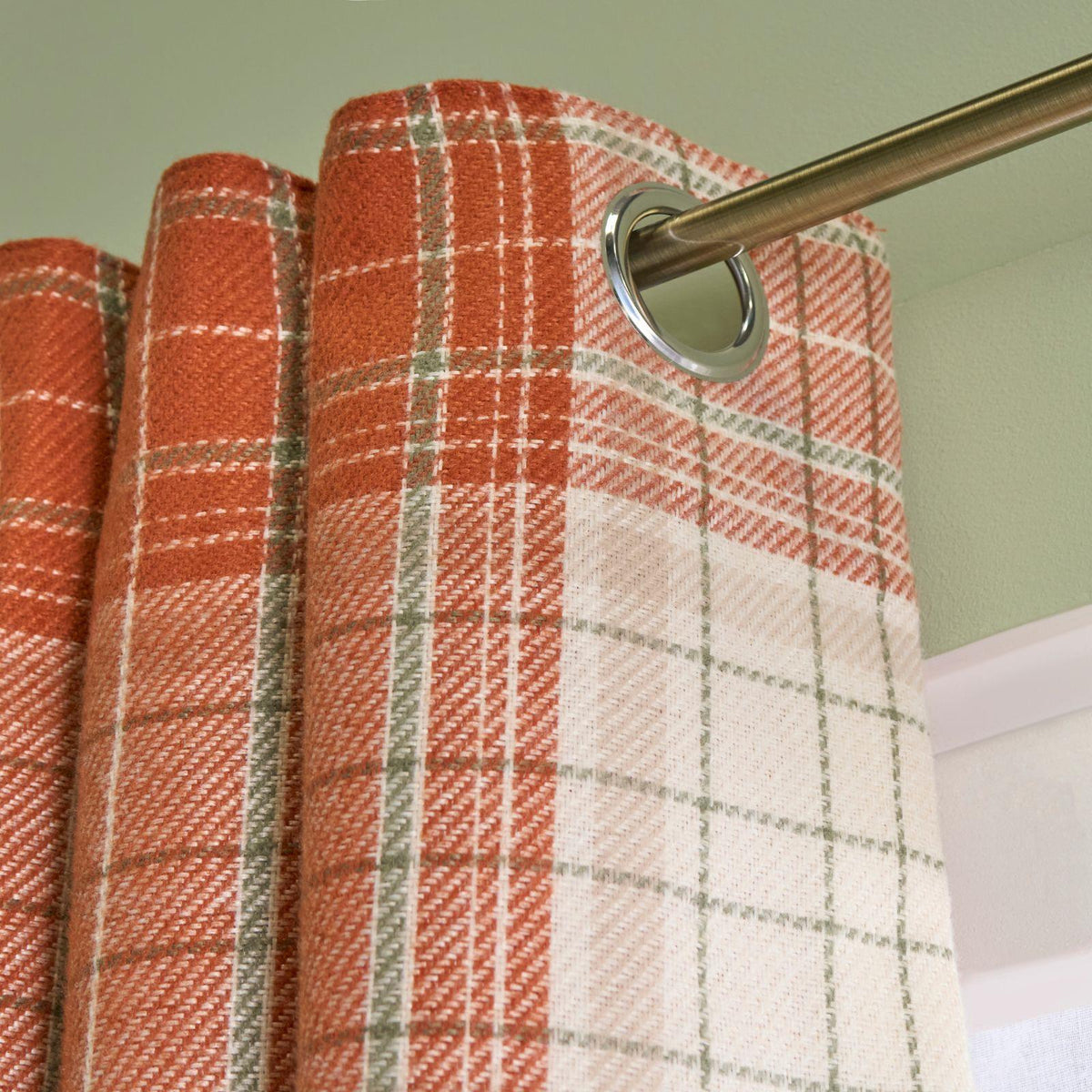 OHS Check Eyelet Curtains Pair Thermal Ring Top Textured Woven Ready Made