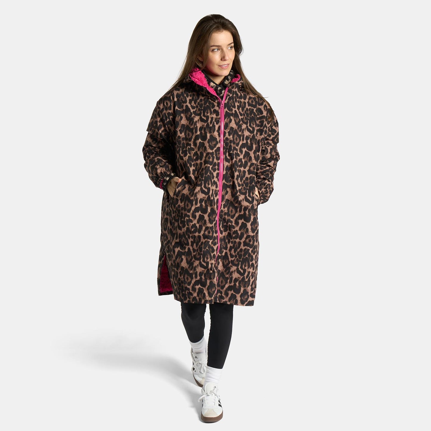 OHS Coat Drying Robe Animal Print Sherpa Lined Water Resistant Oversized