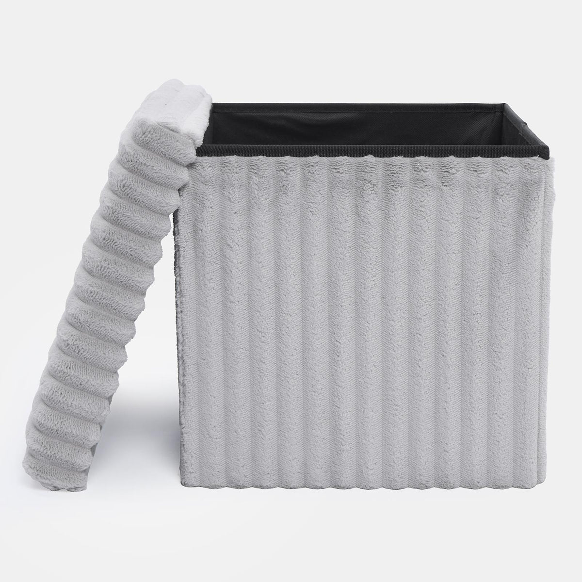 OHS Storage Box Lid Ottoman Folding Ribbed Fleece Footstool Tub Seat