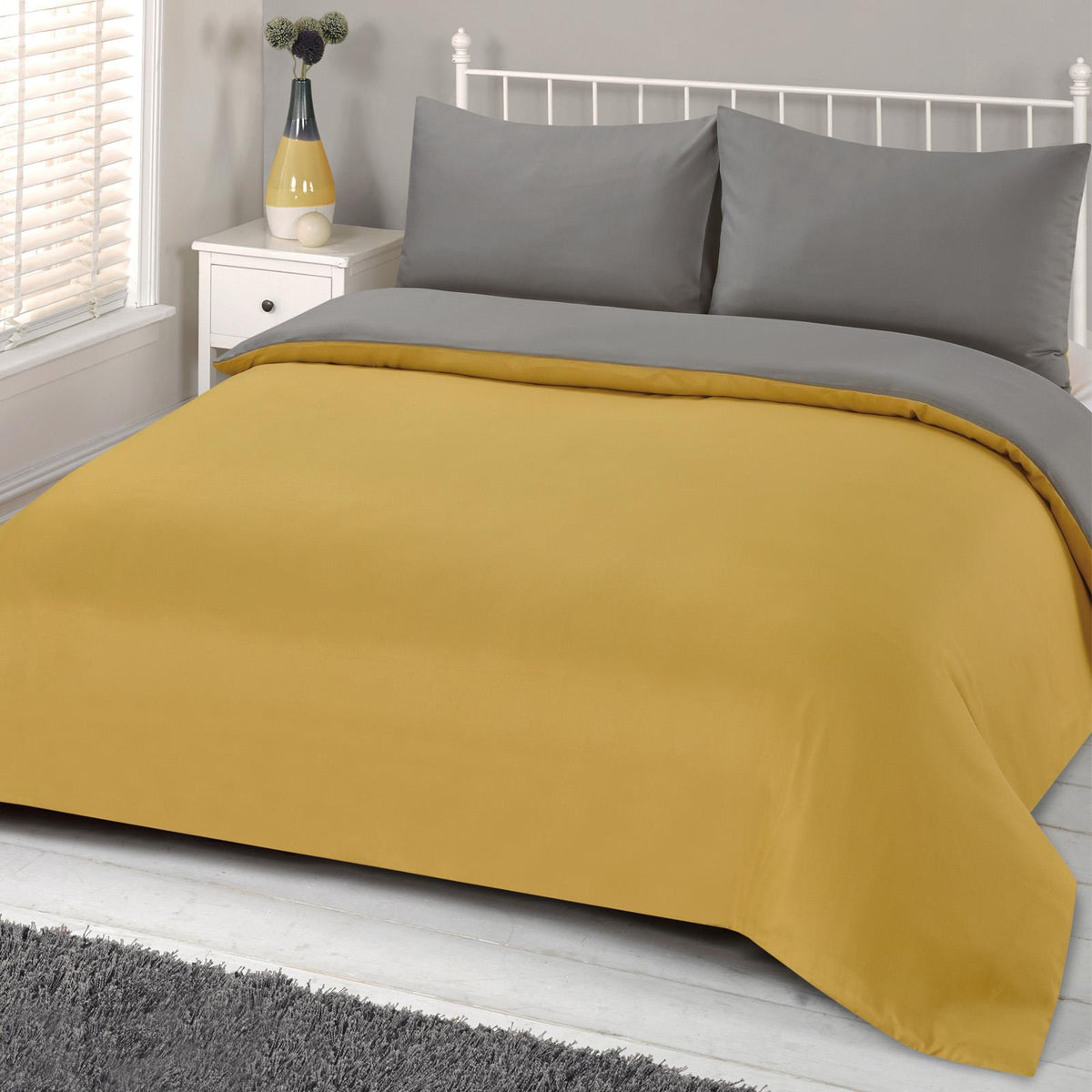 OHS Plain Duvet Cover & Pillowcase Reversible Bedding Set OR Fitted Sheet