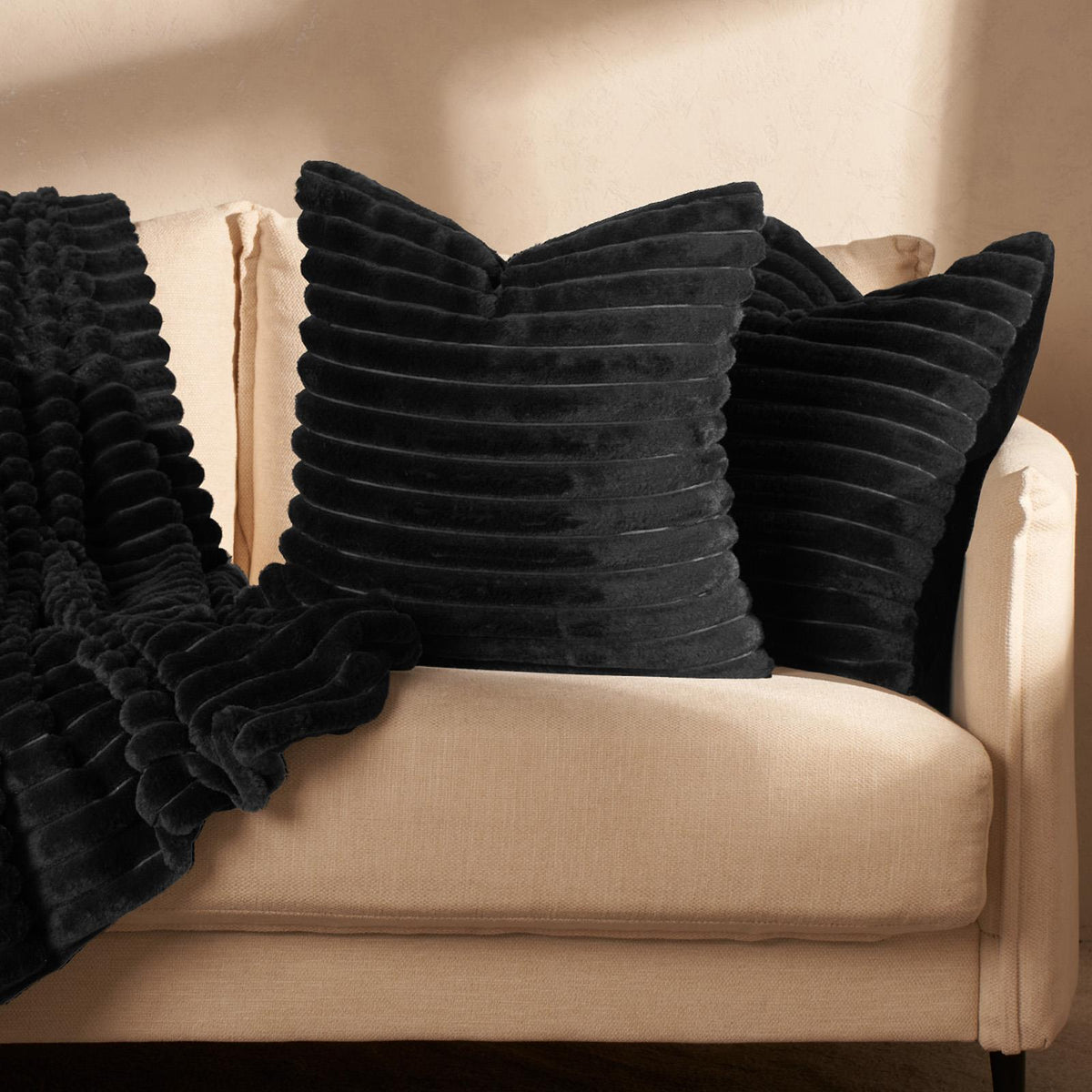 OHS Thick Rib Cushion Covers Faux Fur Soft Fleece Square Pillowcases Home Decor