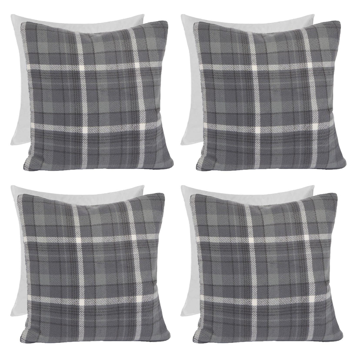 Woven Check Cushion Covers Tartan Pack of 2/4 Filled Case Pad Set 18" x 18" Home