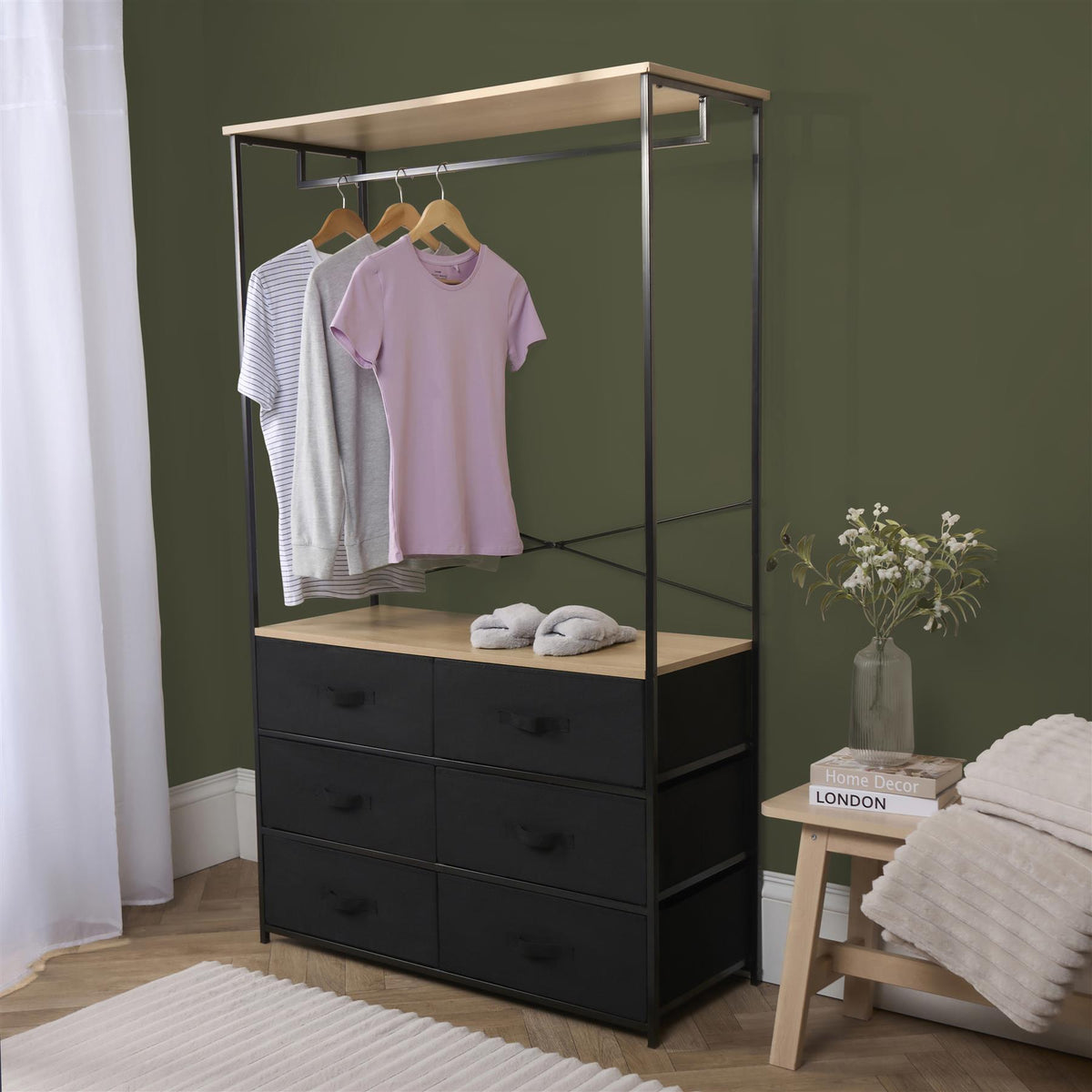 Cabinet Rail Wardrobe Open Home 6 Drawer Coat Hanger Storage Clothes Organiser