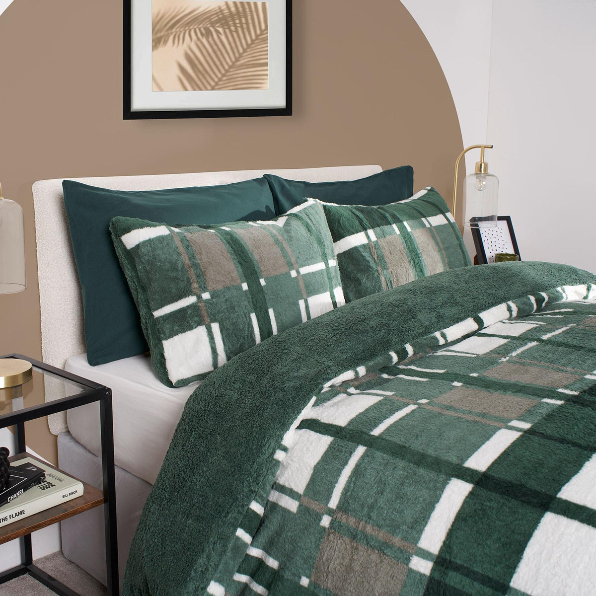 OHS Teddy Fleece Bedding Set Warm Winter Check Duvet Cover with Pillowcase