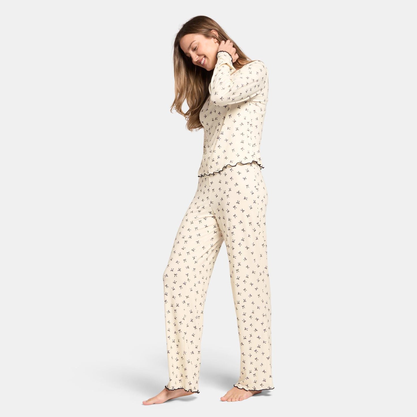 OHS Print Jersey Pyjama Set Womens Lettuce Edge Sleepwear Nightwear Loungewear