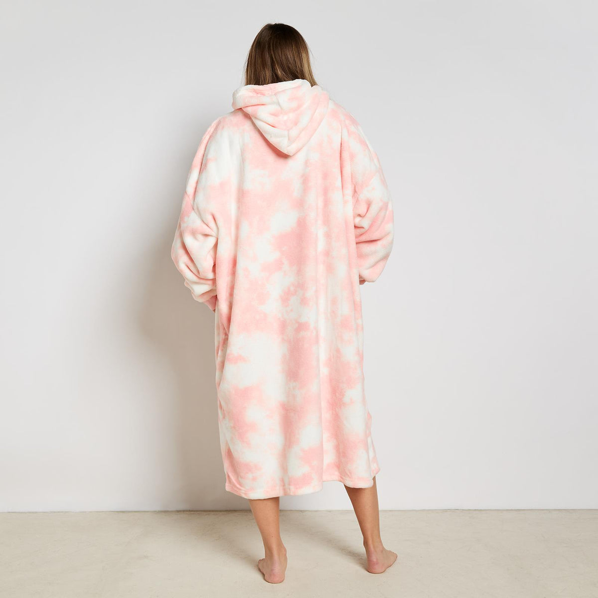 OHS Extra Long Tie-Dye Print Fleece Oversized Wearable Hoodie Blanket
