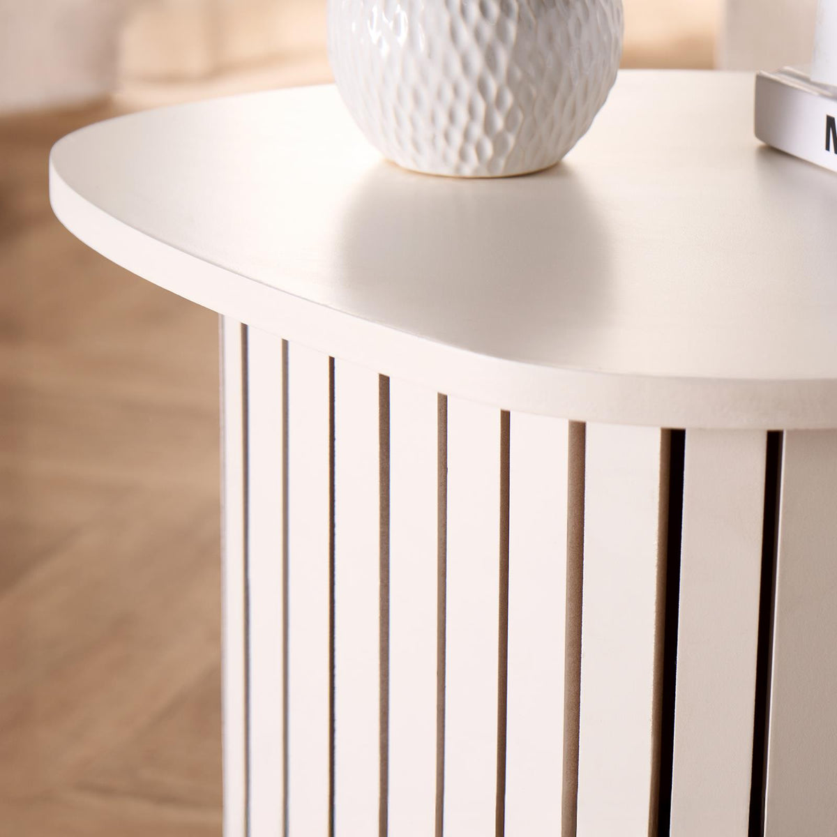 OHS Madison Side Table Ribbed Wood Effect Corner Bedside Coffee Table