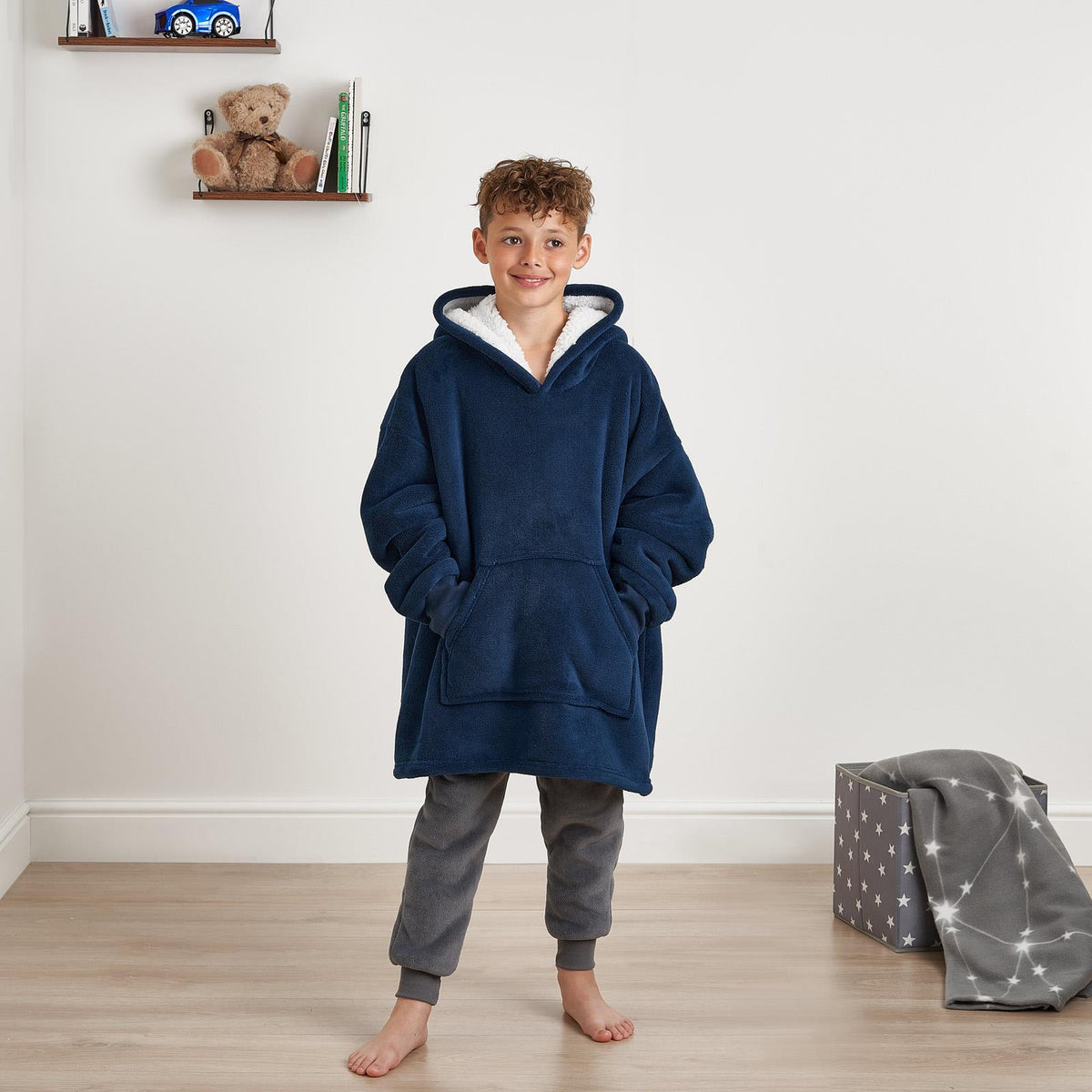 Kids Hoodie Blanket Oversized Sherpa Fleece Jumper Sweatshirt Soft Warm Throw