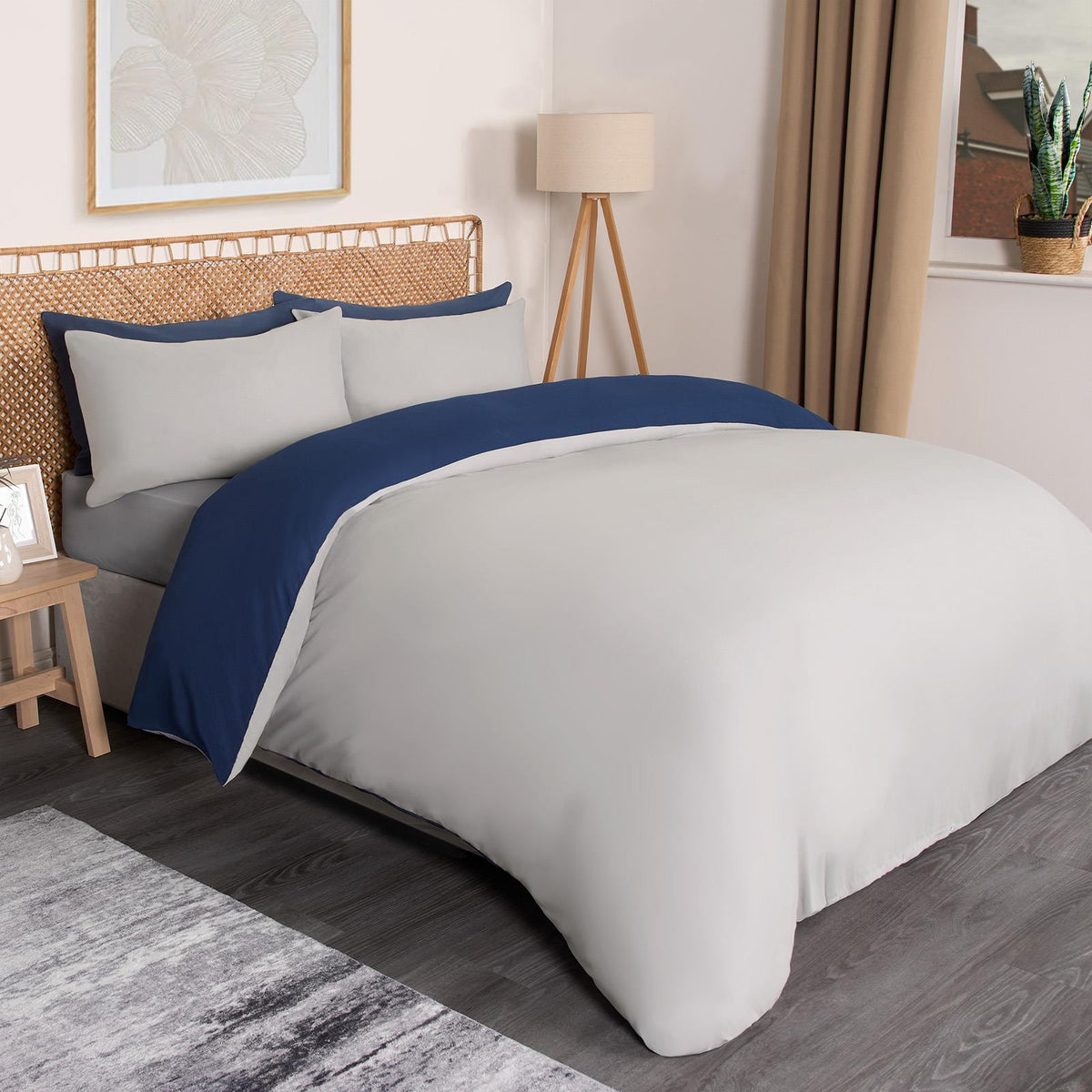 OHS Plain Duvet Cover & Pillowcase Reversible Bedding Set OR Fitted Sheet